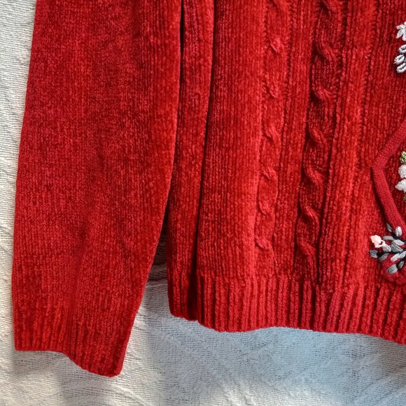 Red Alfred Dunner Cable Knit Chenille Sweater Floral Embroidery Size PXL (T-341) - Picture 7 of 12
